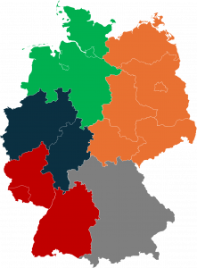 Deutschlankarte nach Regionen eingefärbt